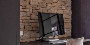 Интерьерные решения стена из камня 3D панели RKS SLATE Кварцит Sesame Yellow Country