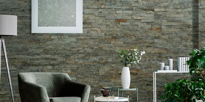 Каменная стена в интерьере из 3D панели RKS SLATE Кварцит Green Quartz купить с доставкой (1)