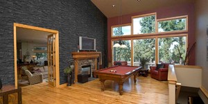 Отделка стены 3D панелью из натурального камня Кварцит Black Quartz Classic от бренда RKS SLATE акцентная стена в интерьере, гостиной, офисе (3)