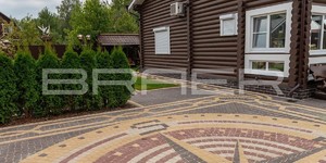 Узоры из тротуарной плитки БРАЕР фото - Классико круговая коричневый, песочный, белый и винный (1)
